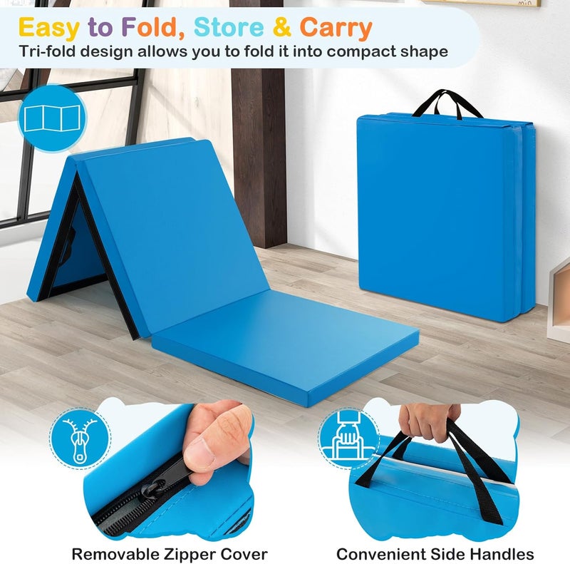 GYMAX Folding Gymnastics Mat, 6 FT x 2 FT x 2 Inches Exercise Mat w/Carrying Handles, Waterproof PU Leather, Hook & Loop Fasteners, Portable Tumbling Mat for Yoga Home Gym - Image 4